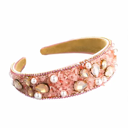 Vista 6 de Diademas turquesa para mujeres y niñas, banda ancha antideslizante para la cabeza, bandas para la cabeza con nudo superior, diadema de perlas de Azul