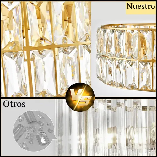 Vista 4 de CATINER Candelabros pequeños de cristal dorado, candelabro moderno de montaje semiempotrado con 4 luces de tambor de cristal, accesorio de luz