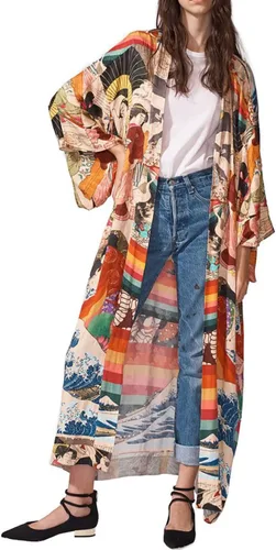 Vista 2 de Bsubseach - Kimono tipo cárdigan largo para mujer, de gasarayón, para playa y para usar sobre el bikini.