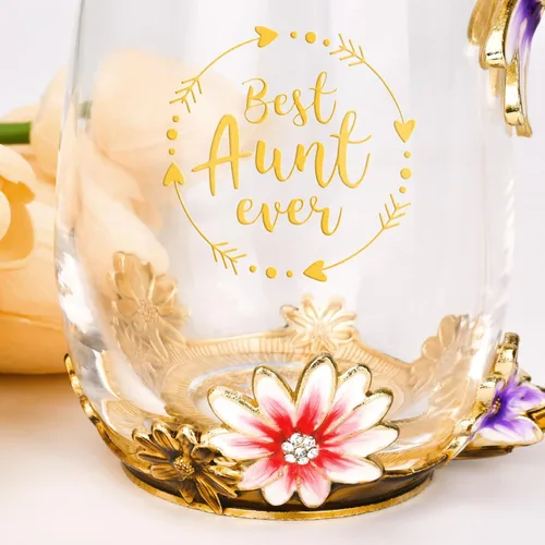 Vista 4 de OEAGO Regalos para tía de sobrina y sobrino Taza de té Regalo genial de cumpleaños Esmalte Flores Vasos de vidrio Tazas de Navidad Día de las Madres