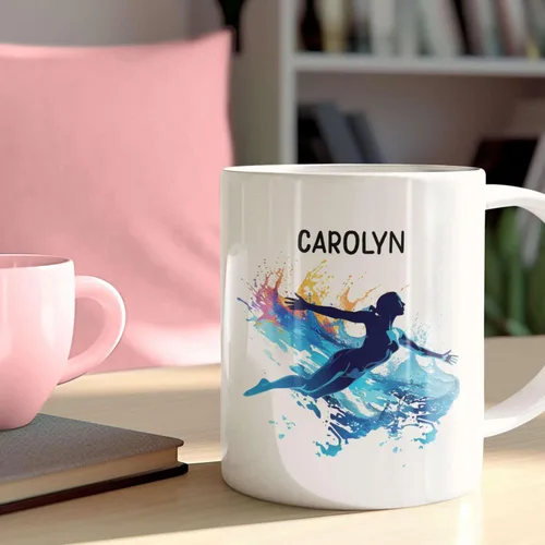 Vista 6 de Taza de café personalizada para nadador, regalo para equipo de natación, taza de cerámica blanca personalizada con nombre nadador, taza de té