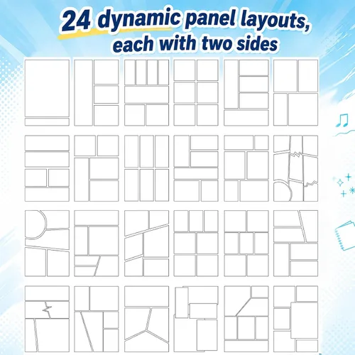 Vista 5 de Harloon 3 piezas de cómics en blanco de 6.6 x 10 pulgadas con paneles, dibuja tú mismo, plantillas de dibujos de cómics, diseños variados, diseños