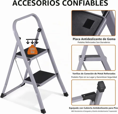 Vista 4 de F2C Escalera de 2 escalones, taburete de 2 escalones para adultos, taburete plegable de 2 escalones con práctico mango de empuñadura, capacidad