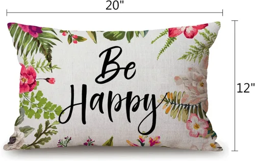 Vista 2 de Fundas de almohada de 12 x 20 pulgadas, decoración rústica de granja, sé feliz, fundas de almohada de algodón y lino, citas inspiracionales con Jcp20
