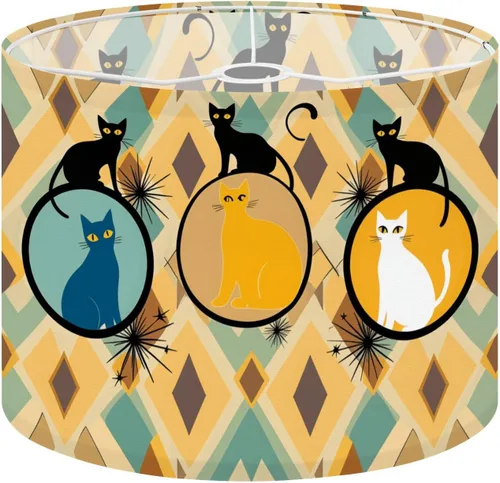 Vista 11 de Drum Lampshade Mid Century Black Cat Starry Lights Retro Style Medium Lamp Shade Replacement Linen Fabric Lampshades for Bedside Table Lamp Floor