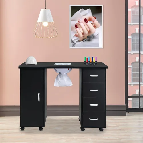 Vista 6 de Winado Mesa de manicura para uñas, escritorio de salón negro con colector