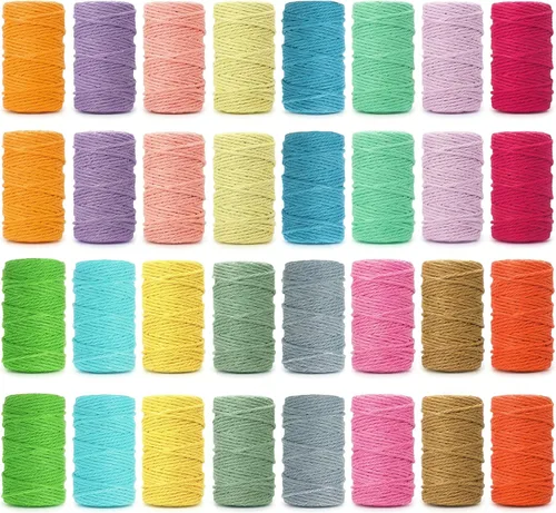 Vista 7 de Kenning 32 Rollos de Cuerda de Macramé 4 Hilos 3 mm x 1760 Yardas de Cuerda de Algodón Natural a Granel Cuerda de Algodón Colorida para Manualidades