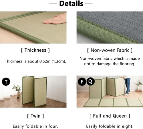 Vista 6 de EMOOR Alfombrilla de tatami japonés, tamaño individual, hierba natural de Rush (sin teñir), colchón plegable Igusa para el suelo para dormir