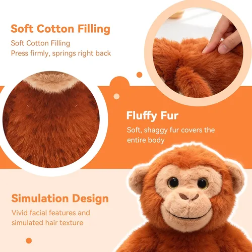 Vista 4 de 14" Monkey Stuffed Animal Plush Toy, Soft Safari Jungle Animal Plushie Monkey - Yellow