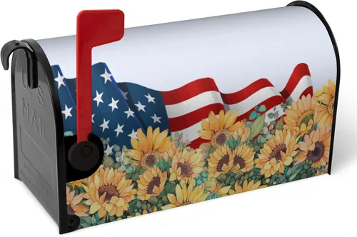 Vista 23 de Funda magnética para buzón patriótico de verano del 4 de julio, cubierta para buzón de bandera de Estados Unidos, diseño floral, Día