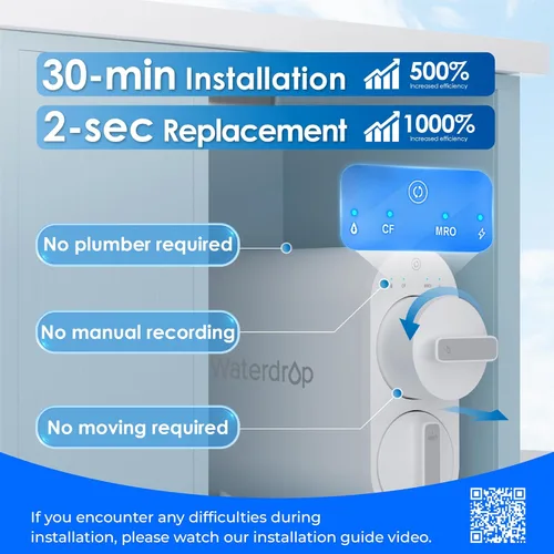 Vista 9 de Waterdrop G2 - Sistema de ósmosis inversa, sistema de filtro de agua Ro sin tanque de 7 etapas, sistema de filtración de agua debajo de la pileta