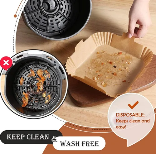 Vista 4 de Forro de papel desechable para freidora de aire: 100 piezas de revestimiento cuadrado de 8 pulgadas para freidora de aire, grasa y pergamino