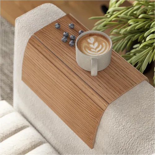 Vista 14 de Bandeja de brazo para sofá, mesa de cama, posavasos de madera, taza de café, reposabrazos plegable, protector de extremo de carrito, plegable