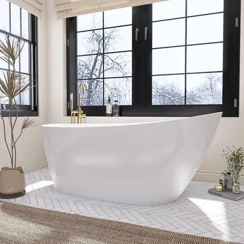 Vista 18 de Bañera independiente de 59", bañera independiente de acrílico puro, elegante bañera independiente contemporánea de remojo profundo, certificada cUPC