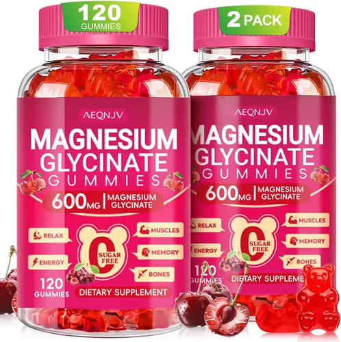 Vista 10 de Gomitas de glicinato de magnesio de 600 mg de alta absorción, glicinato de magnesio para mujeres y hombres con vitamina D, B6 y CoQ10 para adultos