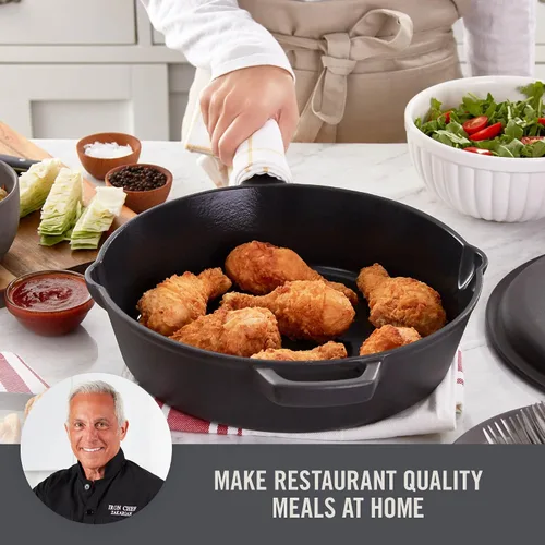 Vista 2 de Zakarian by Dash - Sartén profunda antiadherente de hierro fundido de 4.5 cuartos de galón con tapa de hierro fundido para comidas de tamaño Negro