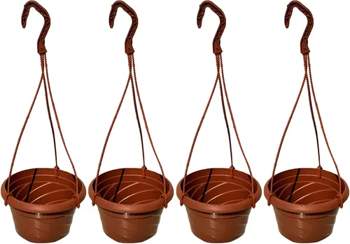 Vista 9 de 4 macetas colgantes de plástico, 5.9 pulgadas de diámetro x 3.54 pulgadas de alto, macetas pequeñas para plantas de flores, soporte de cadena