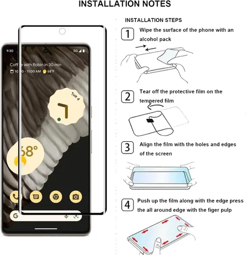 Vista 7 de Protector de pantalla de vidrio templado para Google Pixel 7 Pro 5G, curvado 3D, dureza 9H, antiarañazos, HD transparente, compatible con Google