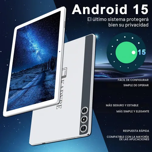 Vista 2 de Tablet Android 15 2026, tableta de 10 pulgadas con 128 GB de almacenamiento, 1 TB expandible de 14 GB de RAM, tabletas celulares 4G duales