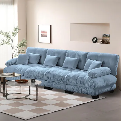 Vista 88 de Reposapiés Otomano Tapizado de Terciopelo con Cojín para Sofá Seccional Sofá 300 libras para Sala de Estar (Beige)