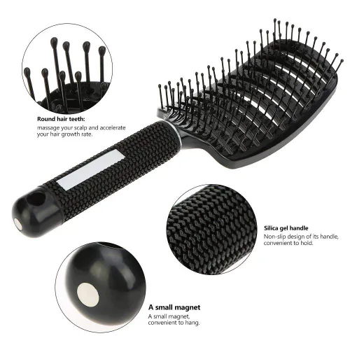 Vista 3 de Cepillo de pelo para secador de pelo, cepillo de masaje para desenredar de paleta larga y rizada, peine de volumen recto de secado rápido Negro