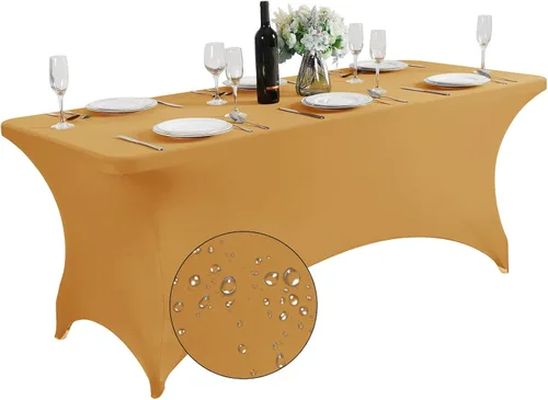 Vista 17 de SuperO - Paquete de 2 manteles de elastano impermeables para mesas de 6 pies, mantel elástico universal ajustable para fiestas, banquetes, bodas