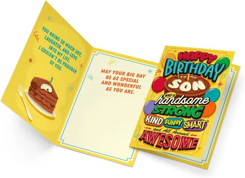 Vista 3 de Prime Greetings Tarjeta de cumpleaños para hijo, fabricada en Estados Unidos, ecológica, cartulina gruesa con sobre premium de 5 x 7.75 pulgadas