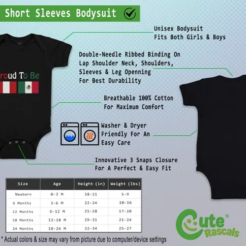 Vista 2 de Body de bebé personalizado para niño y niña Orgulloso de ser Perú y México Banderas Ropa de algodón