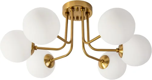 Vista 9 de Lámpara de techo moderna semiempotrada de 3 luces, pantalla de vidrio blanco globo, lámpara de techo semiempotrada, candelabros Sputnik
