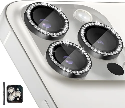 Vista 12 de Protector de lente de cámara para iPhone 14 Pro/iPhone 14 Pro Max, cubierta de lente de anillo de aleación de aluminio de vidrio templado individual