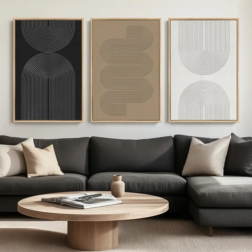 Vista 29 de Arte de pared abstracto moderno enmarcado en blanco y negro, 3 piezas de impresiones en lienzo pinturas obras de arte para paredes, cuadros Negro