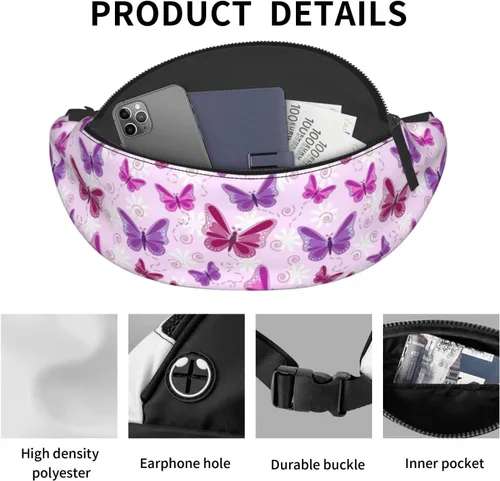 Vista 7 de Riñonera, bolsa de mensajero para deportes al aire libre y ocio, bolsa cruzada en el pecho para hombres y mujeres, rosado, púrpura