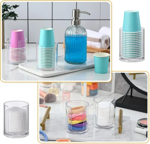 Vista 5 de AOZITA Dispensador de tazas para baño, paquete de 2 portavasos para enjuague bucal, portavasos pequeños desechables de papel para enjuagar tazas
