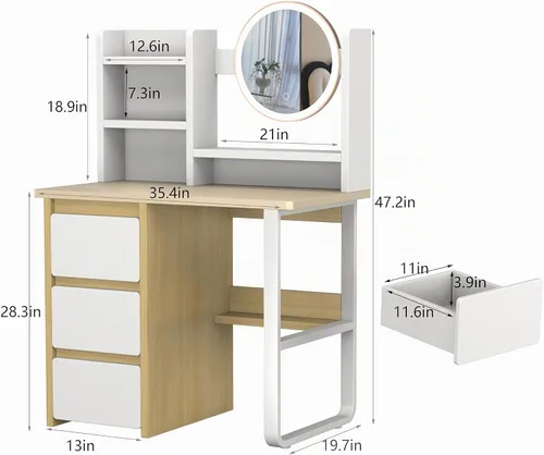 Vista 2 de Vanidad multifuncional mediana 3 en 1 de 35.4 pulgadas de ancho con tablero de 0.591 in de grosor