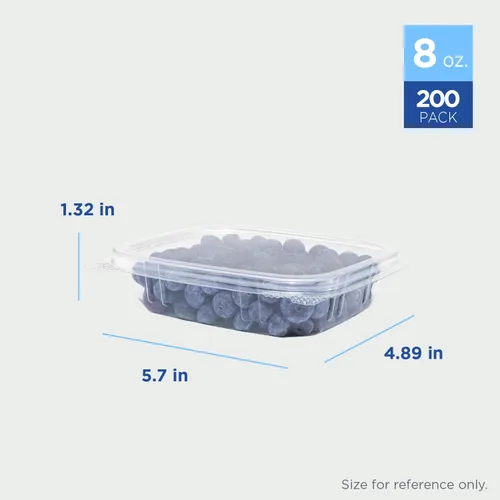 Vista 4 de Karat Recipientes pequeños con tapa de 8 onzas – 200 unidades para bayas, frutas, frutos secos y preparación de comidas caseras, recipientes