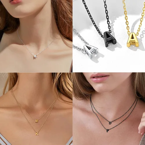 Vista 3 de ChicSilver - Collar de plata de ley 925 con inicial para mujeres y niñas, joyería de letras delicadas, para regalo personalizado (con caja de regalo)