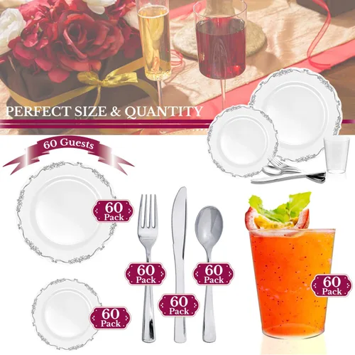 Vista 5 de Elegantes platos de plástico desechables, platos llanos de plástico, platos desechables para fiestas, platos de plástico desechables, platos