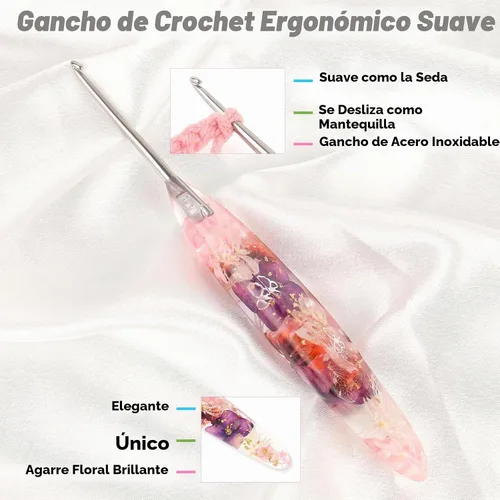 Vista 4 de Katech Gancho de ganchillo de 0.098 pulgadas para manos artríticas, ganchos de ganchillo ergonómicos de acero inoxidable pulido a mano con agarre