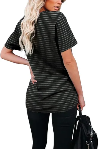 Vista 3 de WIHOLL - Camiseta de verano para mujer, manga corta, cuello en V redondeado y bolsillo