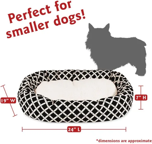 Vista 3 de Cama para perro de bagel Sherpa de bambú negro de 24 pulgadas
