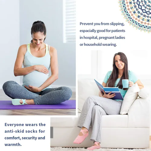 Vista 7 de Ozaiic Calcetines de yoga para mujer antideslizantes y con correas ideal para pilates Pure Barre ballet danza entrenamiento descalza