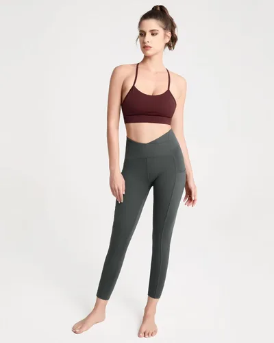 Vista 5 de QUEENIEKE Leggings cruzados para mujer, cintura alta, suaves, con control de abdomen, pantalones de yoga con bolsillos