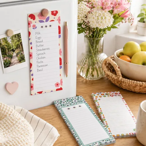 Vista 5 de Creative Hobbies Grocery List Magnet Pad for Fridge - 6 Pack of Vibrant Note Pads with Full Magnetic Back and 60 Sheets Each (Floral)