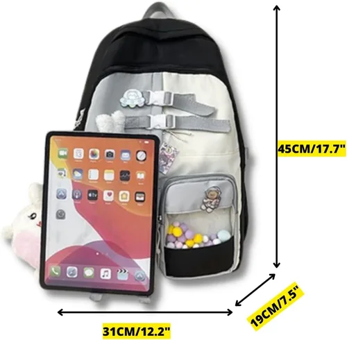 Vista 4 de Mochila Kawaii con pines Kawaii y accesorios mochila para laptop de 17 pulgadas para adolescentes mochila escolar para niños primaria B-Azul L