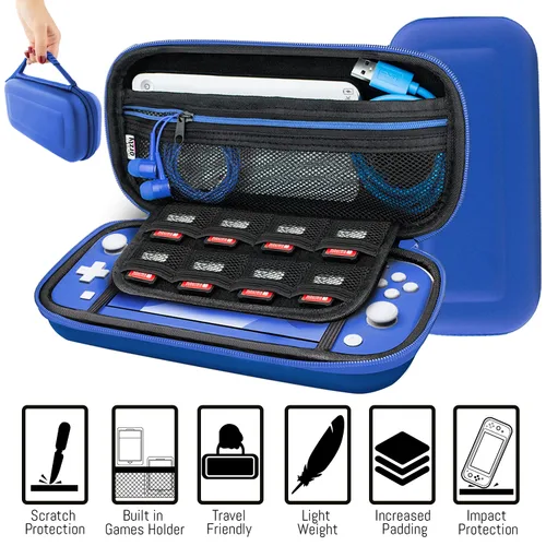Vista 3 de Orzly Switch Lite Accessories Bundle - Funda y protector de pantalla para consola Nintendo Switch Lite, cable USB, soporte para juegos, funda