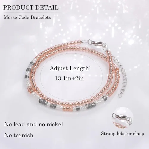 Vista 6 de JoycuFF Pulseras con código morse para mujeres y niñas, joyería para hija, mamá, mejores amigas, regalos inspiradores para niña, alma gemela, día