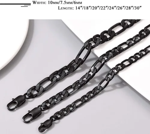 Vista 6 de PROSTEEL 316L Stainless Steel Figaro Chain Necklace for MenWomen, Black18K Real Gold Plated, 4mm to 13mm, 14inch to 30inch, Come Gift Box