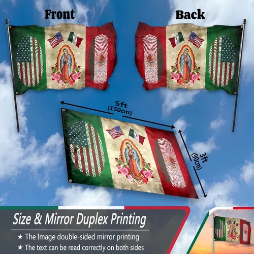 Vista 4 de Bandera mexicana de 3 x 5 pies, bandera estadounidense para exteriores con bandera de la Virgen María, colores vivos, banderas patrióticas