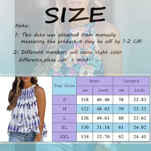 Vista 6 de Blusas de verano con estampado floral, sin mangas, dobladillo con volantes, holgadas, lindas, tipo babydoll, Beige