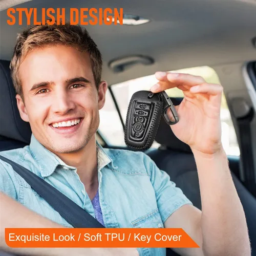 Vista 7 de Slohif Funda de cuero para llavero Ford para Edge Escape Expedition Explorer Fusion Mustang Ranger F-150 F-250 5 botones, funda de cuero+anillo en D